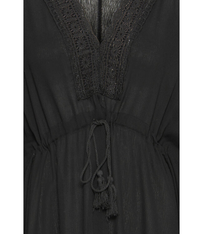 b.young BYVEVA Beach Cover - Dames zwarte strandponcho met kantdetails en strikkoord in de taille