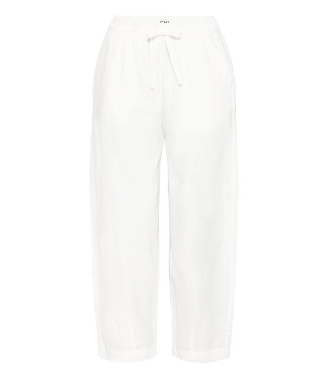 ICHI IHLINNO Barrel Pant - Dames witte broek met barrel fit en elastische taille in luchtige linnenmix