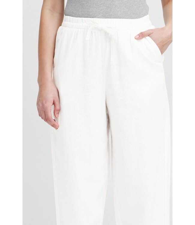 ICHI IHLINNO Barrel Pant - Dames witte broek met barrel fit en elastische taille in luchtige linnenmix