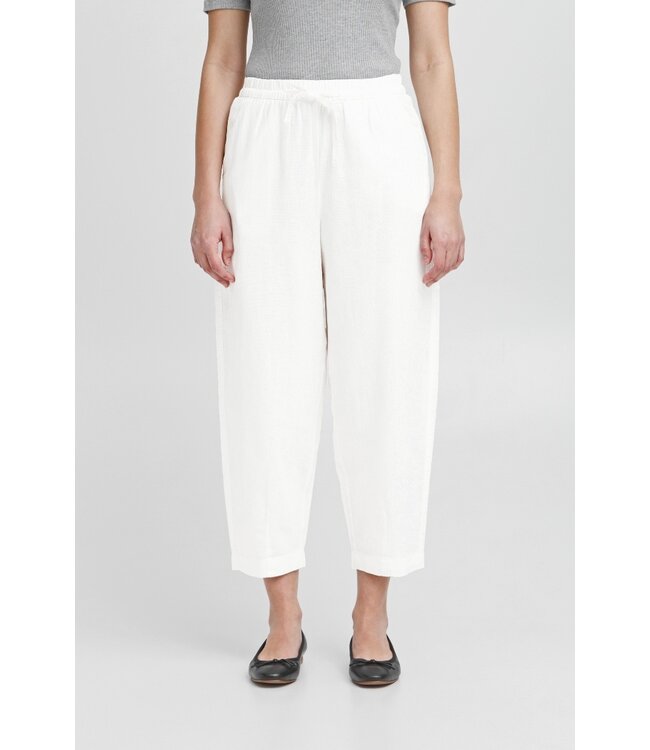 ICHI IHLINNO Barrel Pant - Dames witte broek met barrel fit en elastische taille in luchtige linnenmix