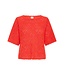 ICHI IHLALUHA T-shirt - Gebreide dames t-shirt fiery red met ajour patroon en losse fit