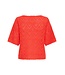 ICHI IHLALUHA T-shirt - Gebreide dames t-shirt fiery red met ajour patroon en losse fit