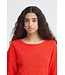 ICHI IHLALUHA T-shirt - Gebreide dames t-shirt fiery red met ajour patroon en losse fit