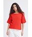 ICHI IHLALUHA T-shirt - Gebreide dames t-shirt fiery red met ajour patroon en losse fit