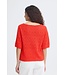 ICHI IHLALUHA T-shirt - Gebreide dames t-shirt fiery red met ajour patroon en losse fit