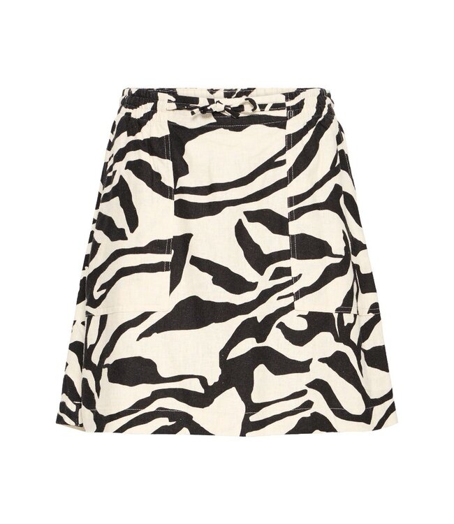 ICHI IHLINNO Skirt - Korte dames rok met dierenprint en elastische taille in luchtige linnenmix