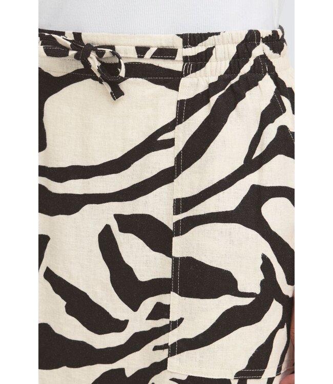 ICHI IHLINNO Skirt - Korte dames rok met dierenprint en elastische taille in luchtige linnenmix