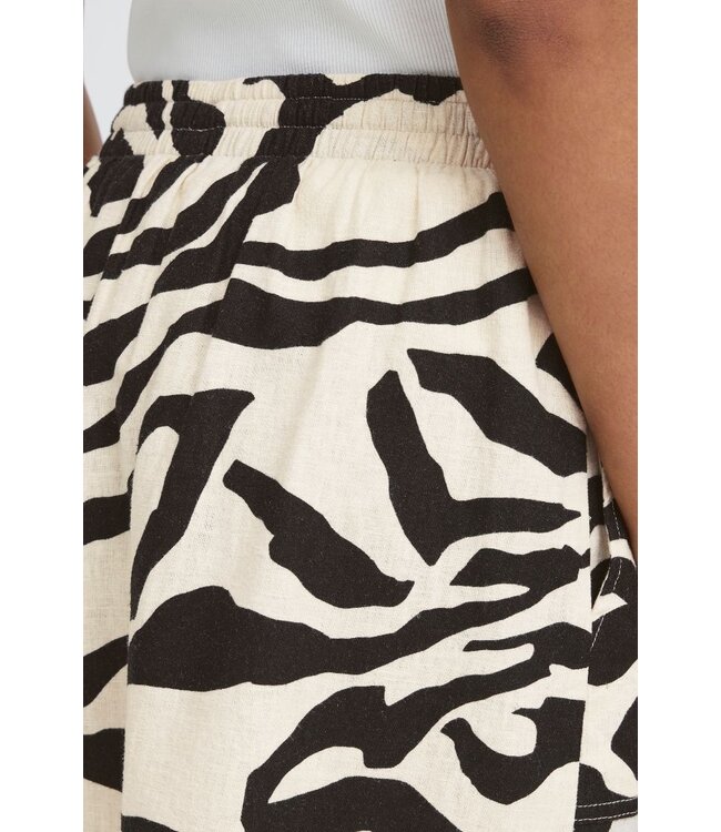 ICHI IHLINNO Skirt - Korte dames rok met dierenprint en elastische taille in luchtige linnenmix