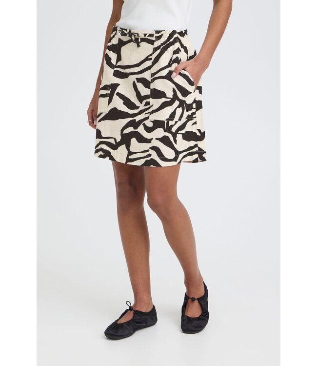 ICHI IHLINNO Skirt - Korte dames rok met dierenprint en elastische taille in luchtige linnenmix
