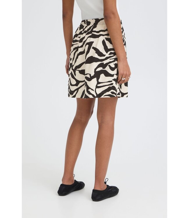 ICHI IHLINNO Skirt - Korte dames rok met dierenprint en elastische taille in luchtige linnenmix