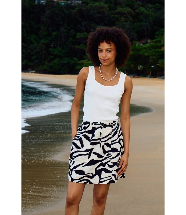 ICHI IHLINNO Skirt - Korte dames rok met dierenprint en elastische taille in luchtige linnenmix