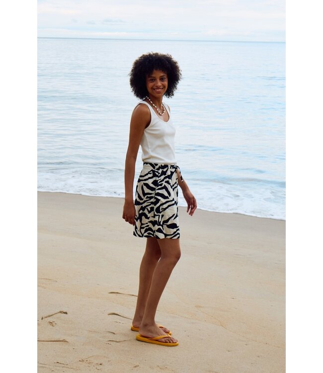 ICHI IHLINNO Skirt - Korte dames rok met dierenprint en elastische taille in luchtige linnenmix