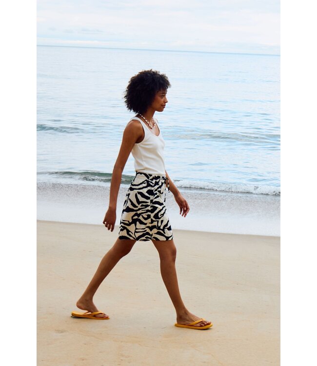 ICHI IHLINNO Skirt - Korte dames rok met dierenprint en elastische taille in luchtige linnenmix