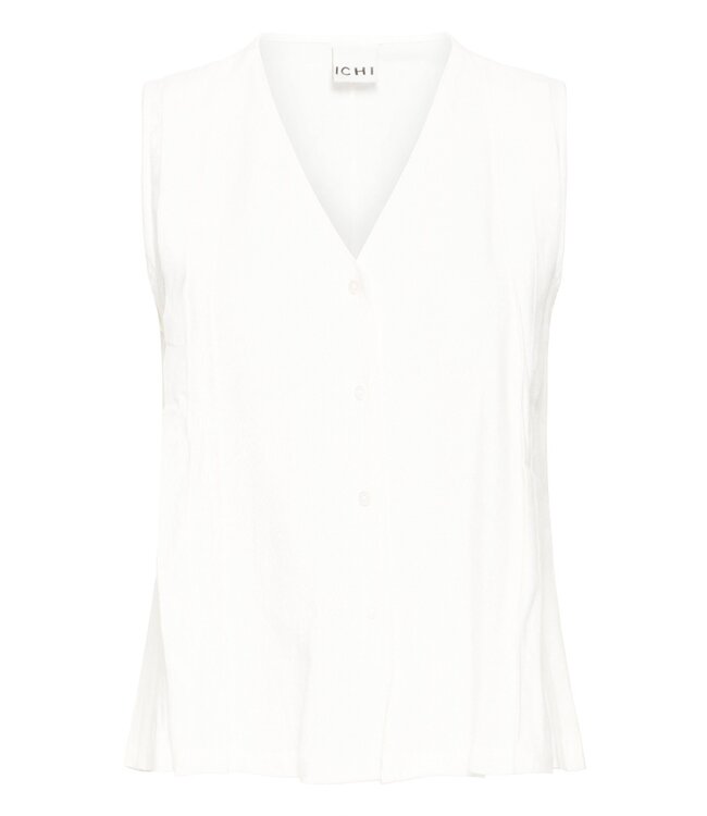 ICHI IHLINNO Top 4 - Mouwloze dames top in linnenmix met V-hals en knoopsluiting in frisse witte tint