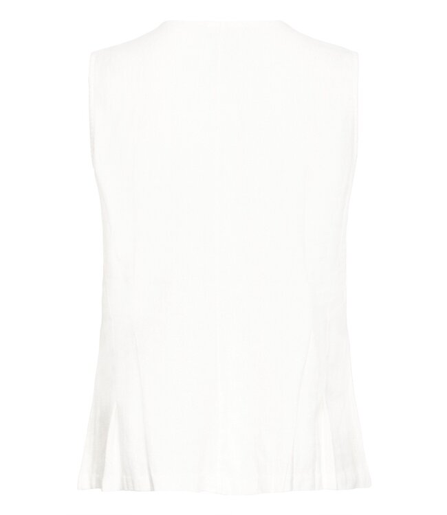 ICHI IHLINNO Top 4 - Mouwloze dames top in linnenmix met V-hals en knoopsluiting in frisse witte tint