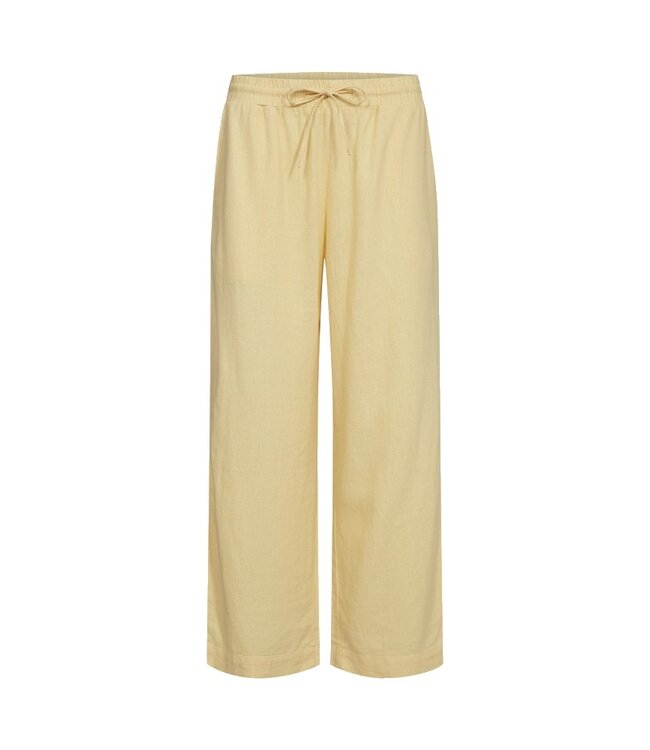 Freequent FQLAVA Ankle Pant Golden Haze - Enkellange dames broek in linnenmix in een zachte gele tint