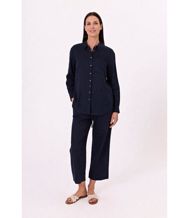 Freequent FQLAVA Ankle Pant Navy Blazer - Enkellange dames broek in navy linnenmix