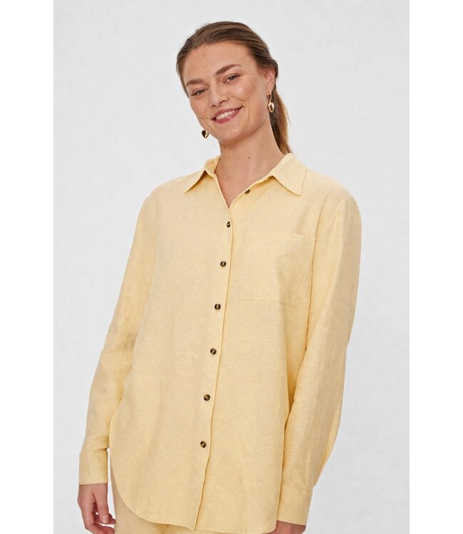 Freequent FQLAVA Shirt Golden Haze - Linnen dames overhemd in zachte gele tint