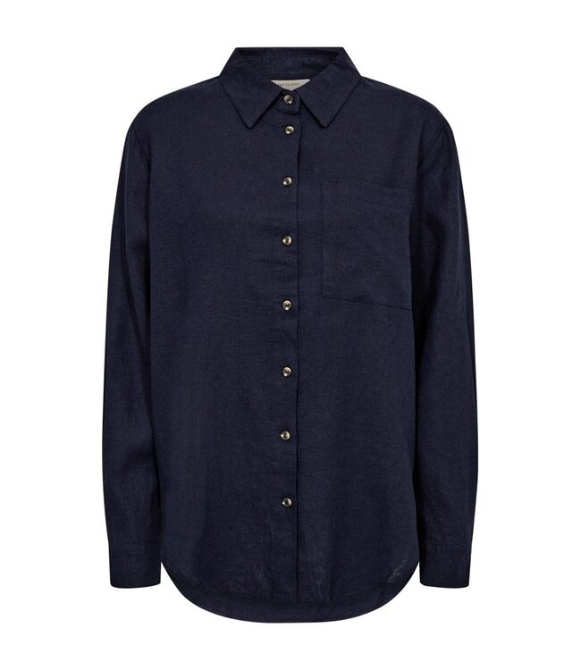 Freequent FQLAVA Shirt Navy Blazer - Linnen dames overhemd in donkerblauw