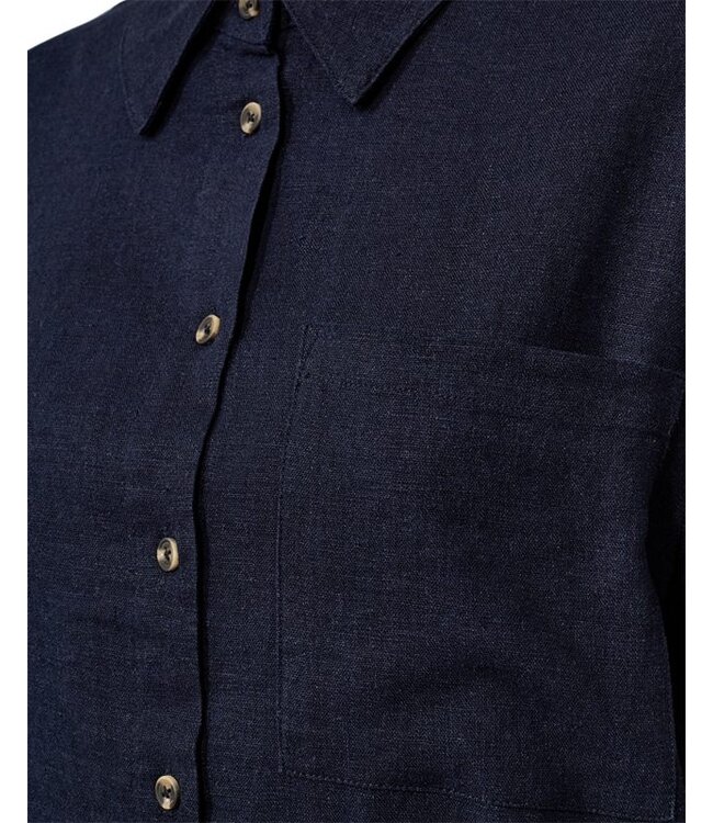 Freequent FQLAVA Shirt Navy Blazer - Linnen dames overhemd in donkerblauw