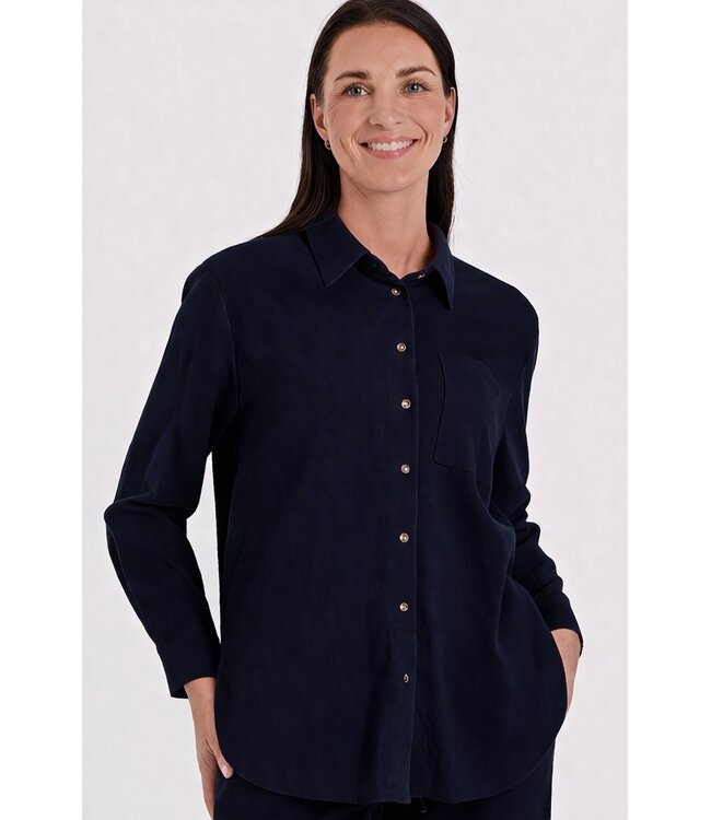 Freequent FQLAVA Shirt Navy Blazer - Linnen dames overhemd in donkerblauw