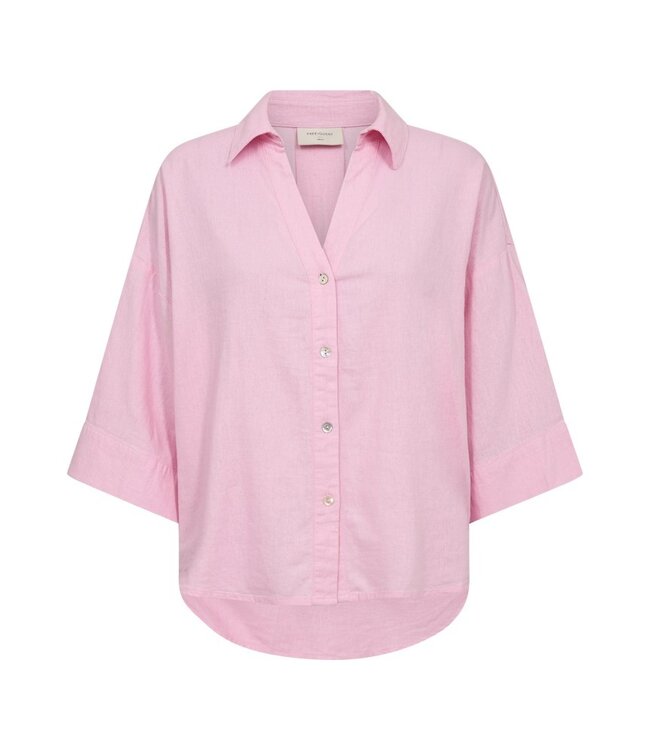 Freequent FQLAVA Shirt Sweet Lilac - Linnen dames blouse in roze met V-hals en losse pasvorm