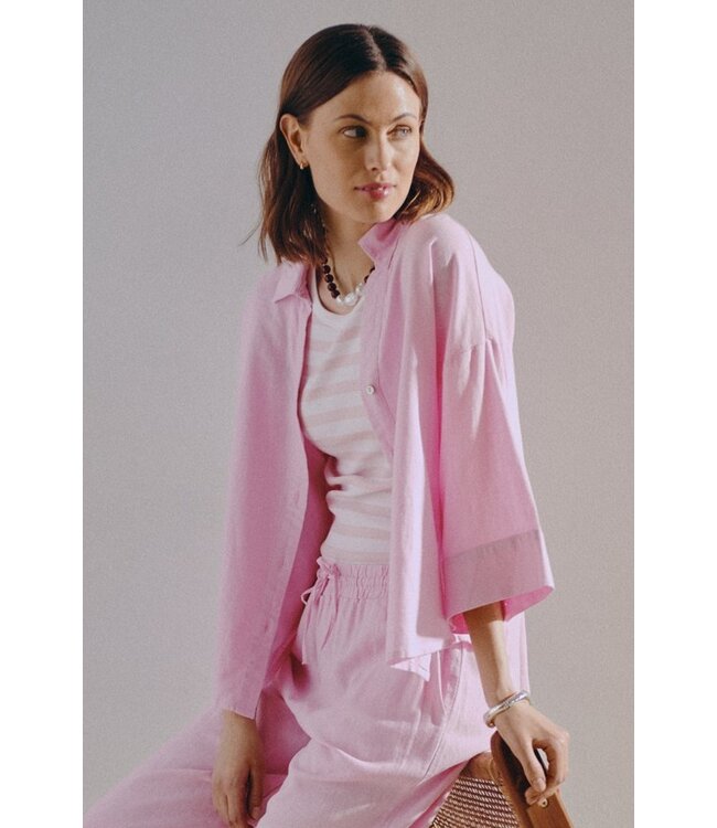 Freequent FQLAVA Shirt Sweet Lilac - Linnen dames blouse in roze met V-hals en losse pasvorm