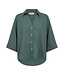 Freequent FQLAVA Shirt Dark Forest - Linnen dames blouse in donkergroen met V-hals