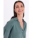 Freequent FQLAVA Shirt Dark Forest - Linnen dames blouse in donkergroen met V-hals