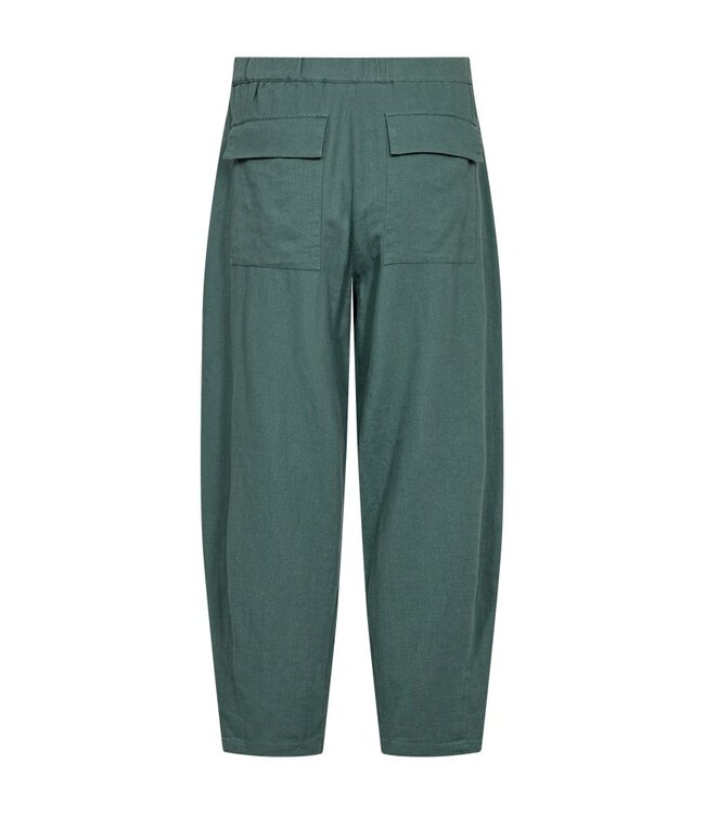 Freequent FQLAVA Pant Dark Forest - Linnen dames broek in donkergroen met elastische taille