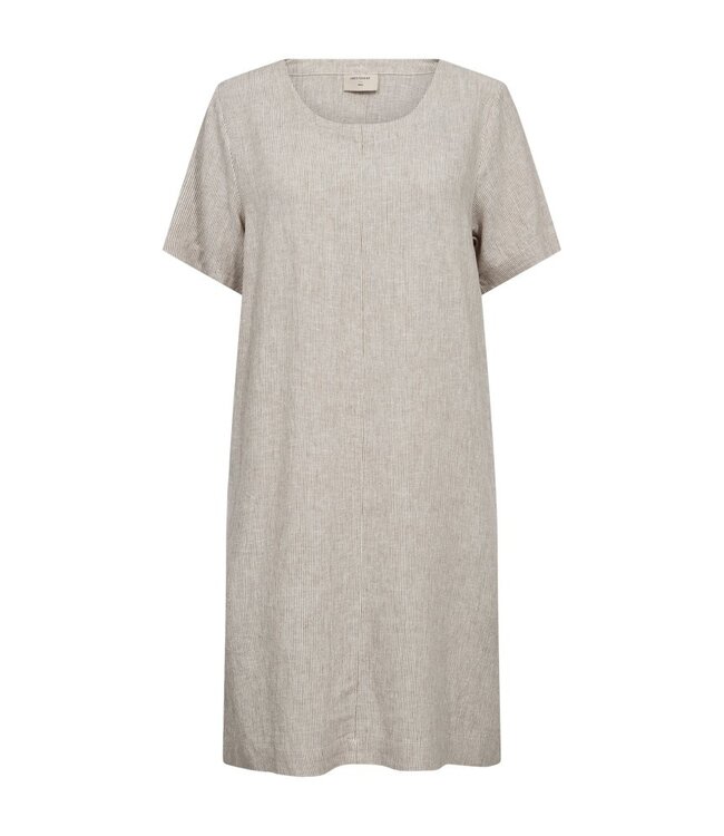 Freequent FQLAVA Dress Coffee Bean w. Star Off-white - Linnen dames jurk met fijne strepen