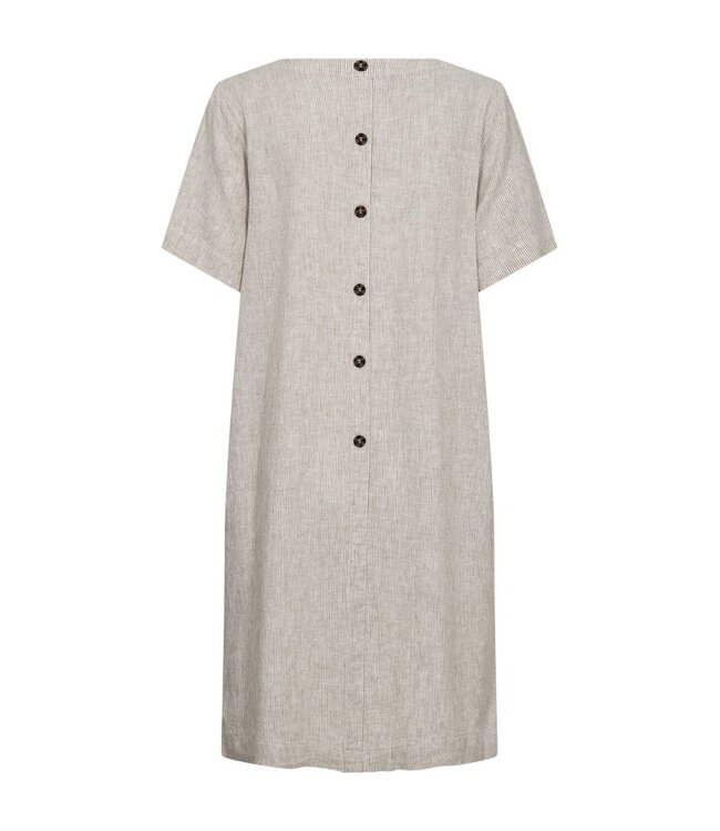 Freequent FQLAVA Dress Coffee Bean w. Star Off-white - Linnen dames jurk met fijne strepen