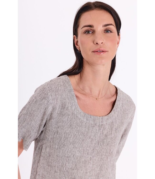 Freequent FQLAVA Dress Coffee Bean w. Star Off-white - Linnen dames jurk met fijne strepen