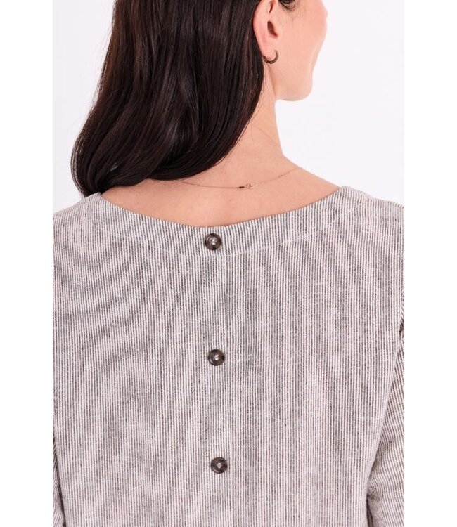 Freequent FQLAVA Dress Coffee Bean w. Star Off-white - Linnen dames jurk met fijne strepen