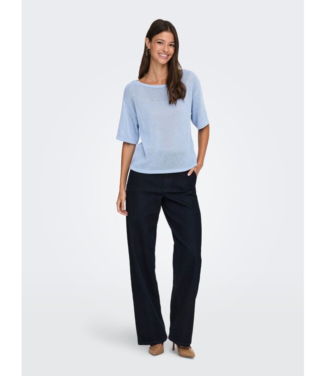 JDY JDYSHINE Life Pullover Powder Blue Melange - Lichtblauwe fijngebreide dames top