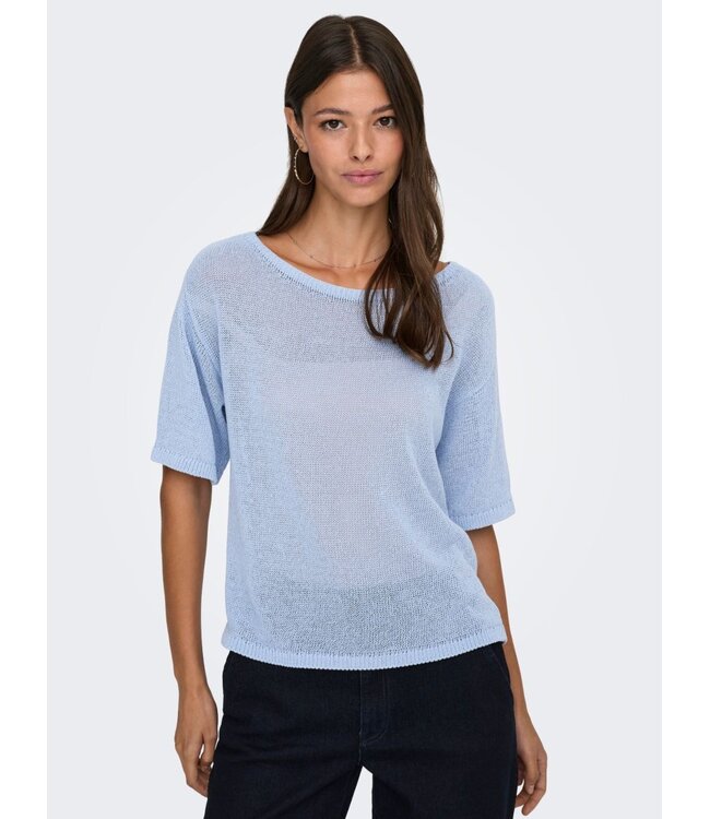 JDY JDYSHINE Life Pullover Powder Blue Melange - Lichtblauwe fijngebreide dames top
