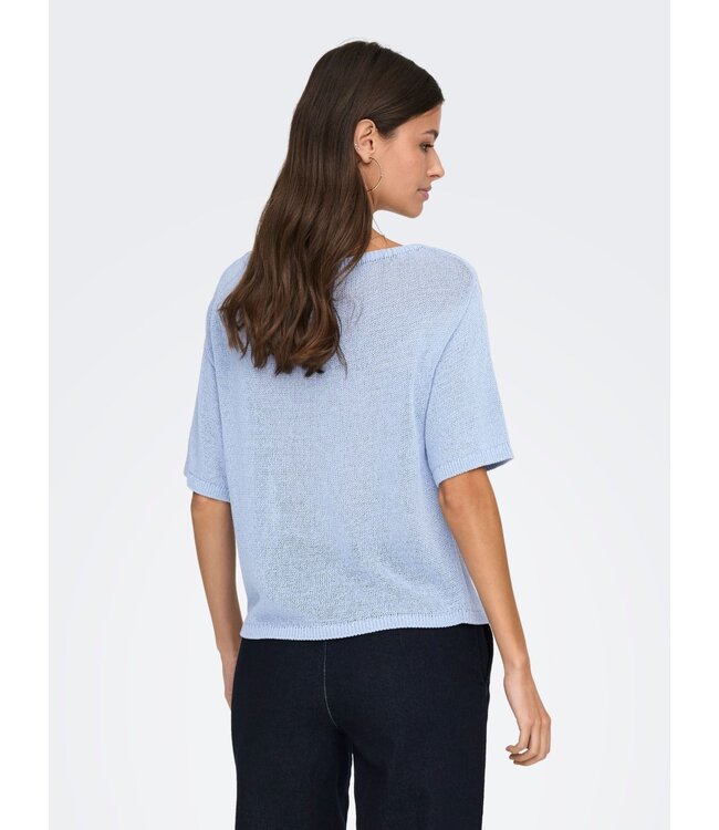 JDY JDYSHINE Life Pullover Powder Blue Melange - Lichtblauwe fijngebreide dames top