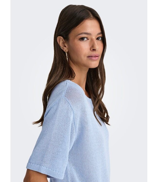 JDY JDYSHINE Life Pullover Powder Blue Melange - Lichtblauwe fijngebreide dames top