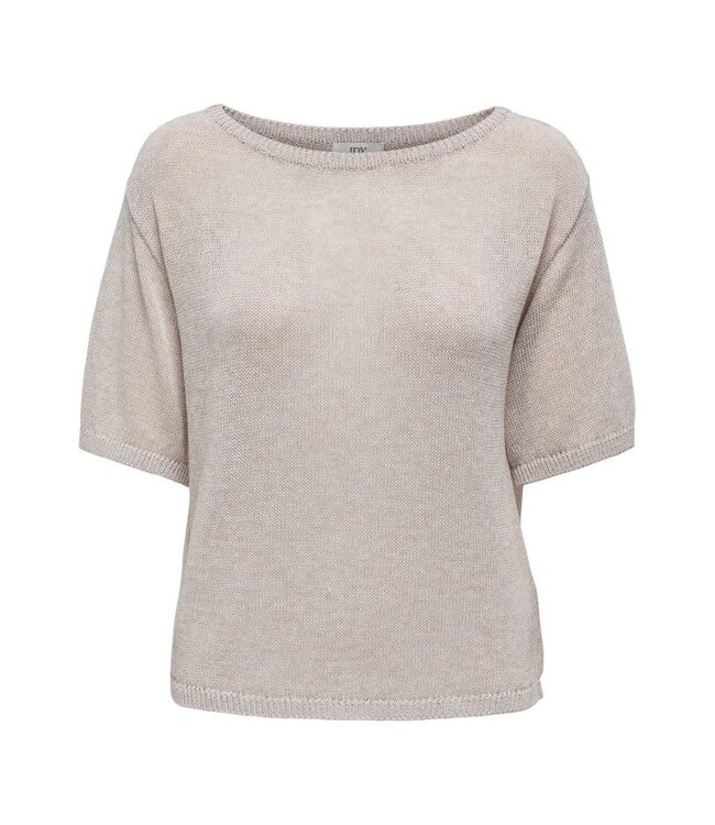 JDY JDYSHINE Life Pullover Tapioca Melange - Beige fijngebreide dames top met boothals en korte mouwen