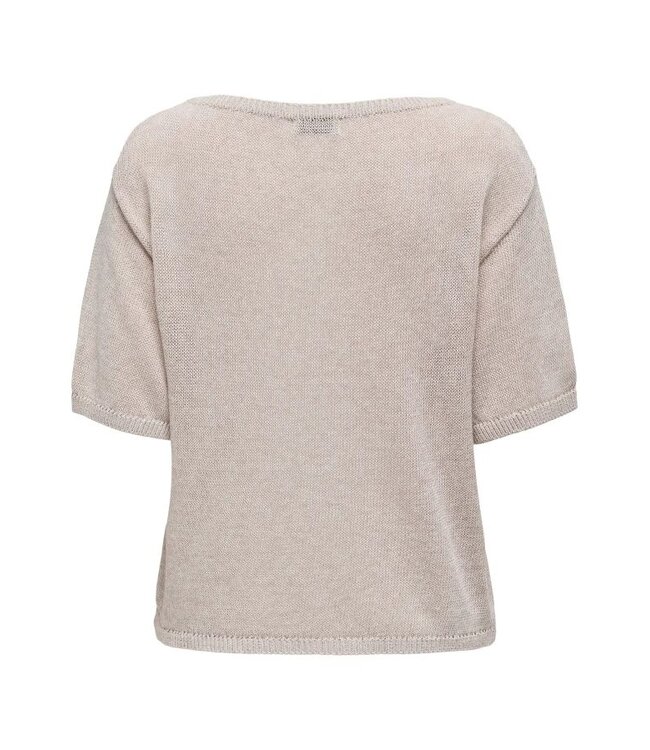 JDY JDYSHINE Life Pullover Tapioca Melange - Beige fijngebreide dames top met boothals en korte mouwen