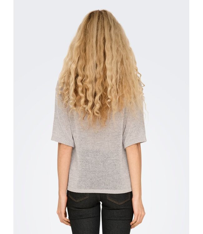 JDY JDYSHINE Life Pullover Tapioca Melange - Beige fijngebreide dames top met boothals en korte mouwen