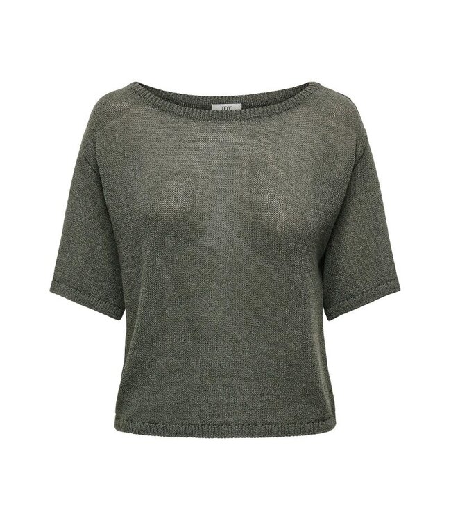 JDY JDYSHINE Life Pullover Kambaba Melange - Groene fijngebreide dames top met boothals en korte mouwen