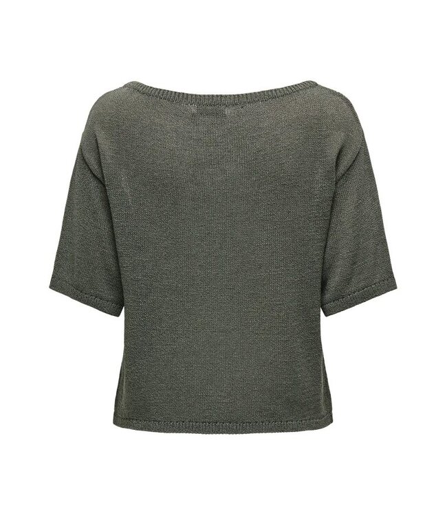 JDY JDYSHINE Life Pullover Kambaba Melange - Groene fijngebreide dames top met boothals en korte mouwen