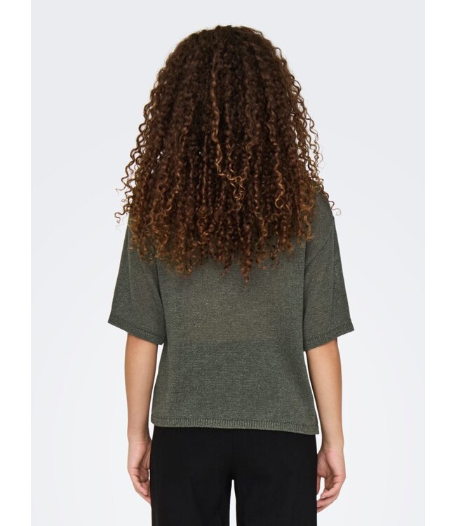 JDY JDYSHINE Life Pullover Kambaba Melange - Groene fijngebreide dames top met boothals en korte mouwen
