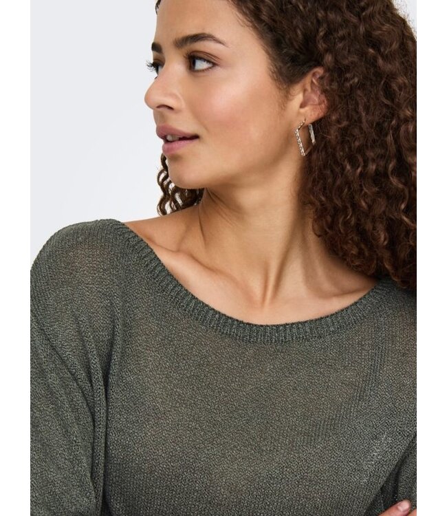 JDY JDYSHINE Life Pullover Kambaba Melange - Groene fijngebreide dames top met boothals en korte mouwen