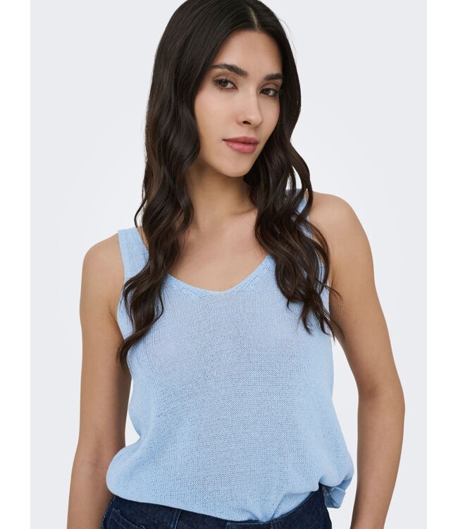 JDY JDYSHINE Life Top Powder Blue Melange - Lichtblauwe fijngebreide dames top