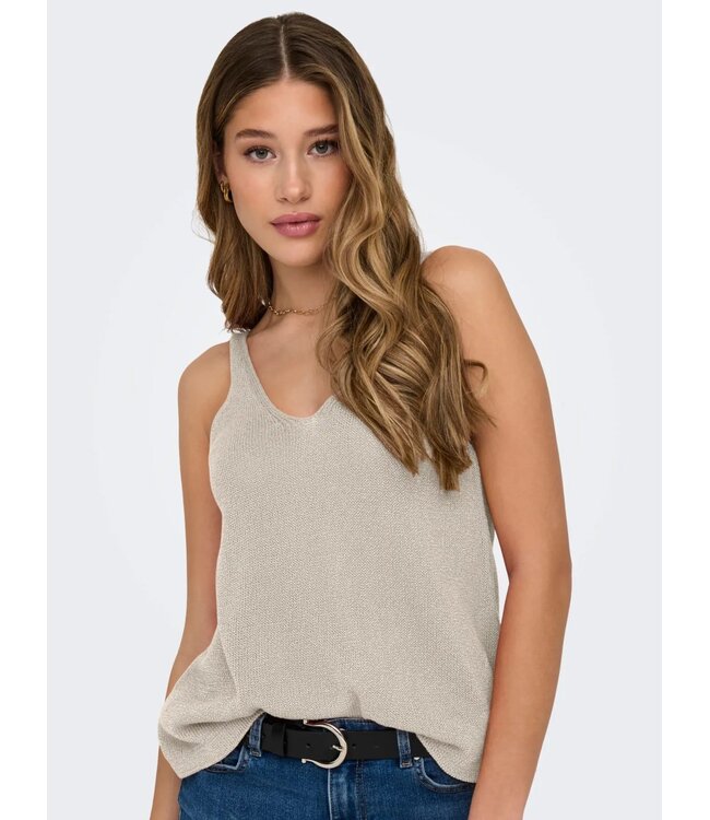 JDY JDYSHINE Life Top Tapioca Melange - Beige fijngebreide dames top