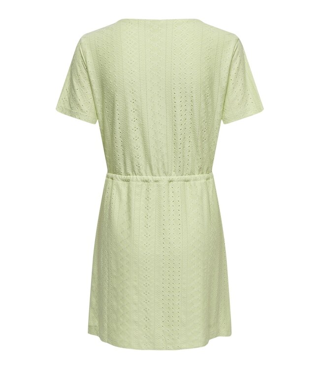 JDY JDYCATHINKA - Lichtgroene dames jurk met V-hals, knoopsluiting en taillekoord