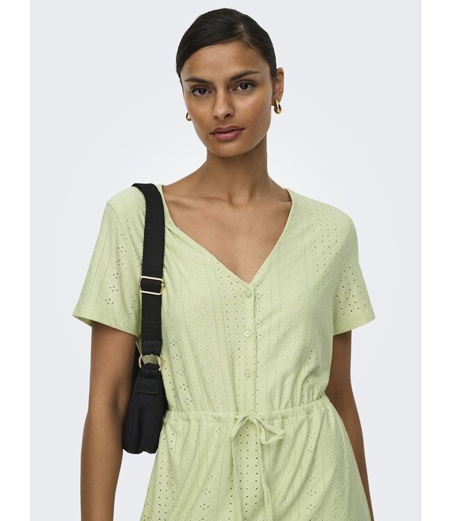 JDY JDYCATHINKA - Lichtgroene dames jurk met V-hals, knoopsluiting en taillekoord