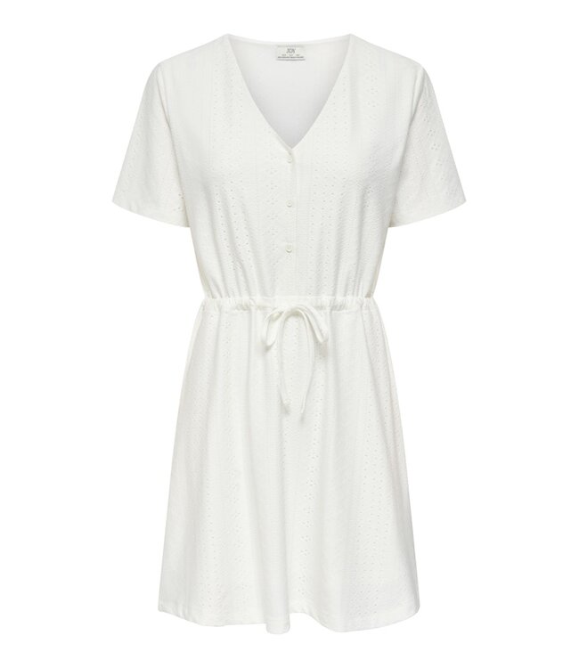 JDY JDYCATHINKA - Witte dames jurk met V-hals, knoopsluiting en taillekoord